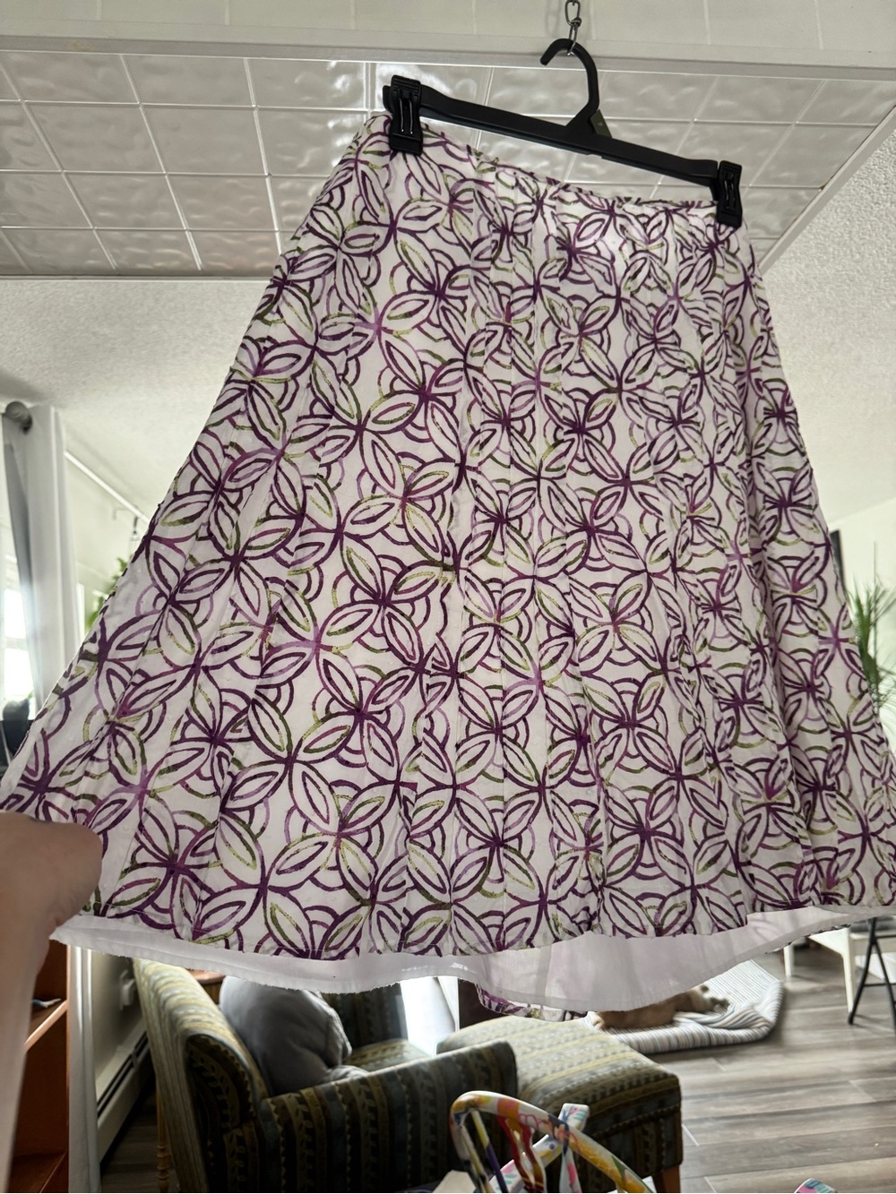 CJ Banks Plus Size 16W White Purple Floral Cotton A-Line Skirt